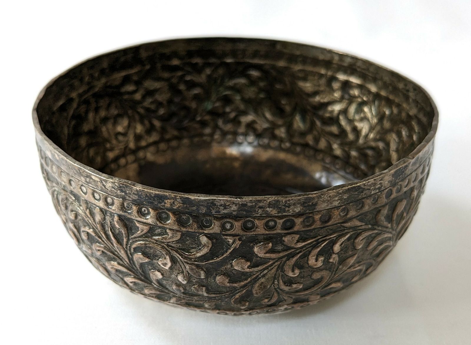 Antique Islamic Malay Small Silver Bowl With Engraved Relief Decoration photo for sale