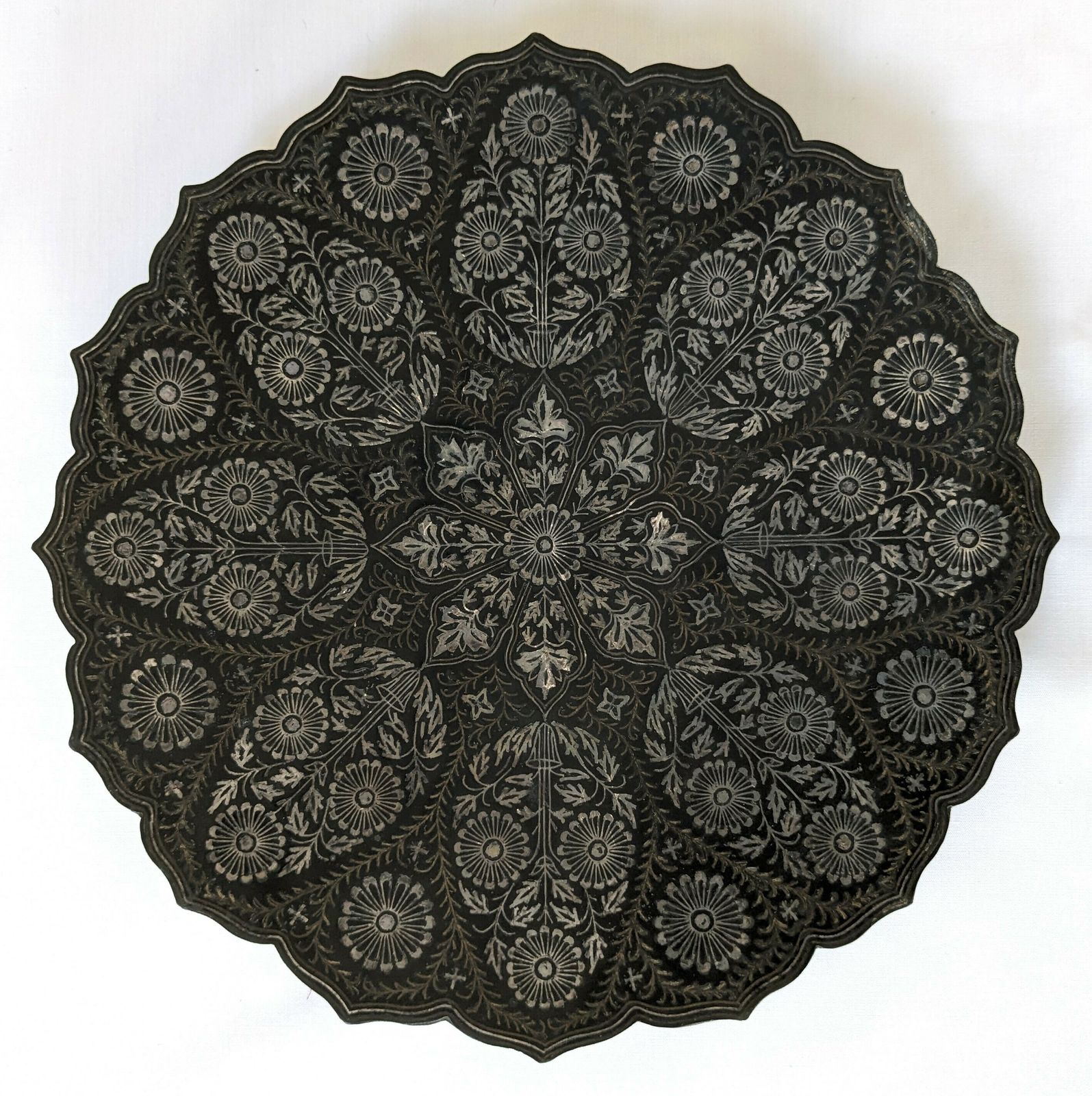 Antique Indian Deccan Bidriware Plate With Intricate Silver Inlay photo furniture
