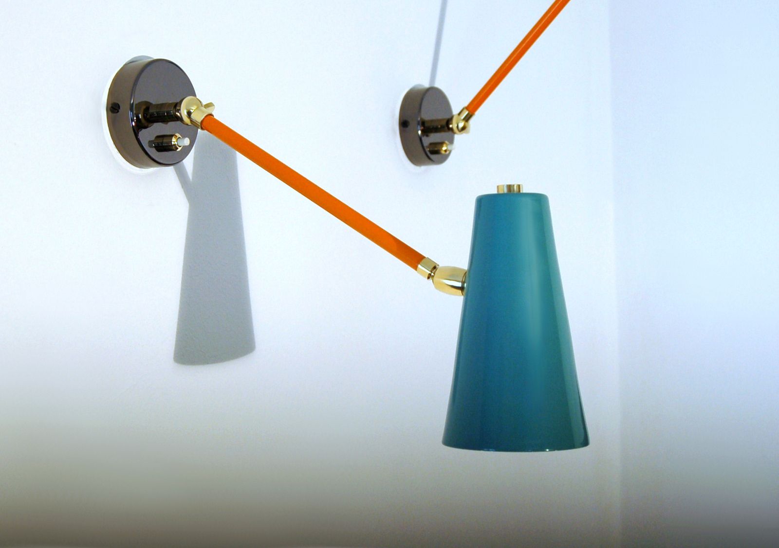 Pair Of Wall Lamp   Metal / Brass   Articulated With Switch   Orange / Light Green photo Lighting