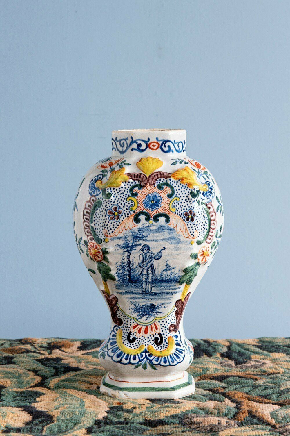 Dutch Delftware, Pair Of Polychrome Covered Baluster Vases, 18th Century photo buy