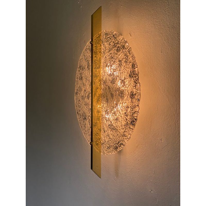 Italian Wall Light In Transparent With Silver Leaf Murano Glass Disc And Brass Metal Frame By Simoeng photo 6800.0
