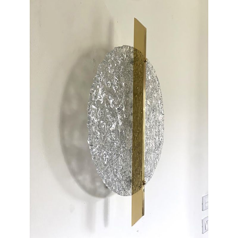 Italian Wall Light In Transparent With Silver Leaf Murano Glass Disc And Brass Metal Frame By Simoeng photo vinterior