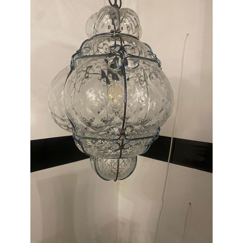 Italian Style Murano Glass Pendant In Transparent photo vinterior