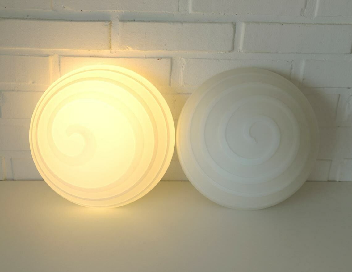 Vintage Sconces / Set Of 2 / White Milky Glass / Eclectic Swirl Glass / Large Wall Lamps / Flush Mount / Mushroom Lamps / Ceiling Lights