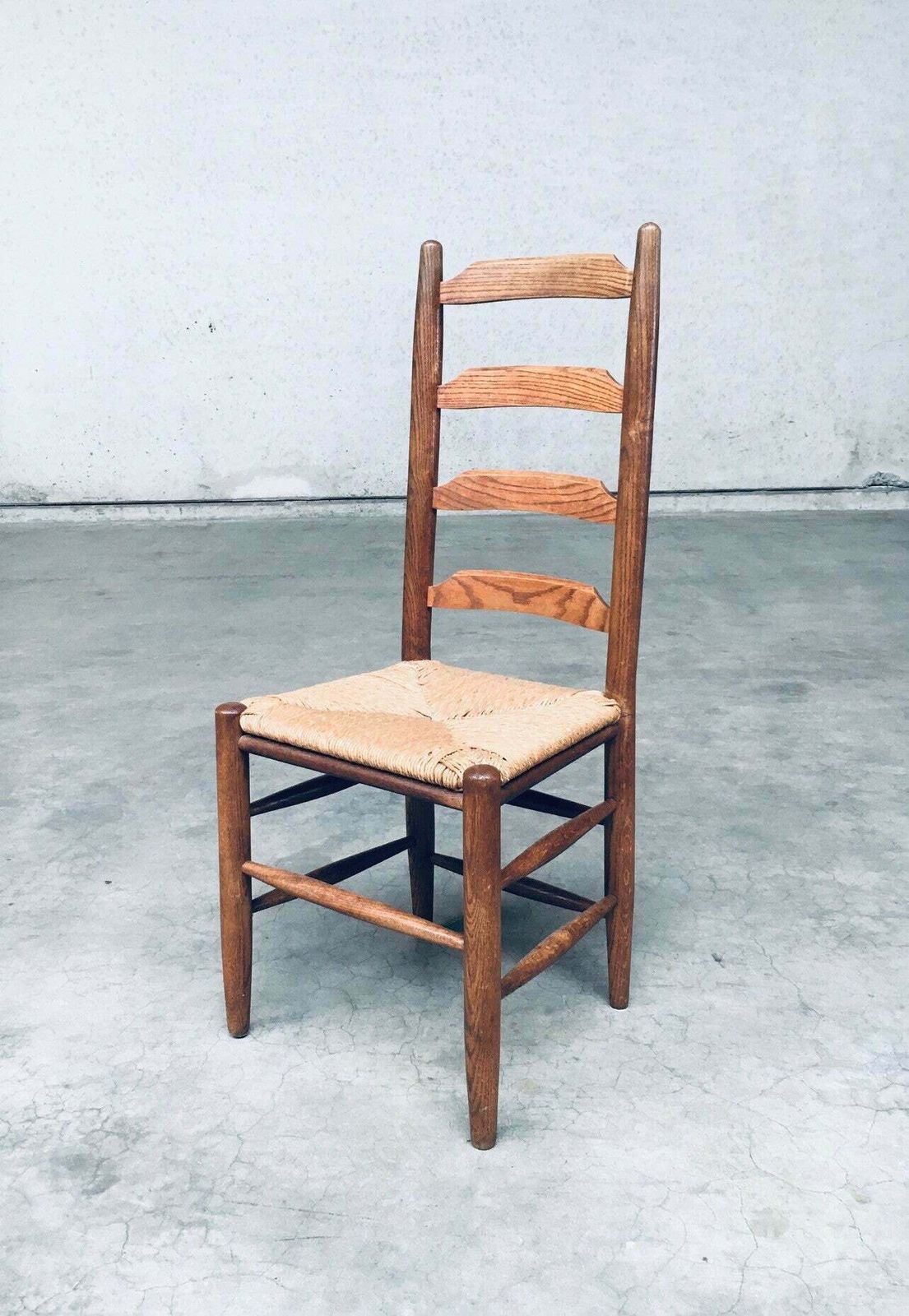 Meubels Rustieke Handgemaakte Eiken Eetkamerstoelen Met Biezen Zitting, België Ca. Jaren 1960 photo