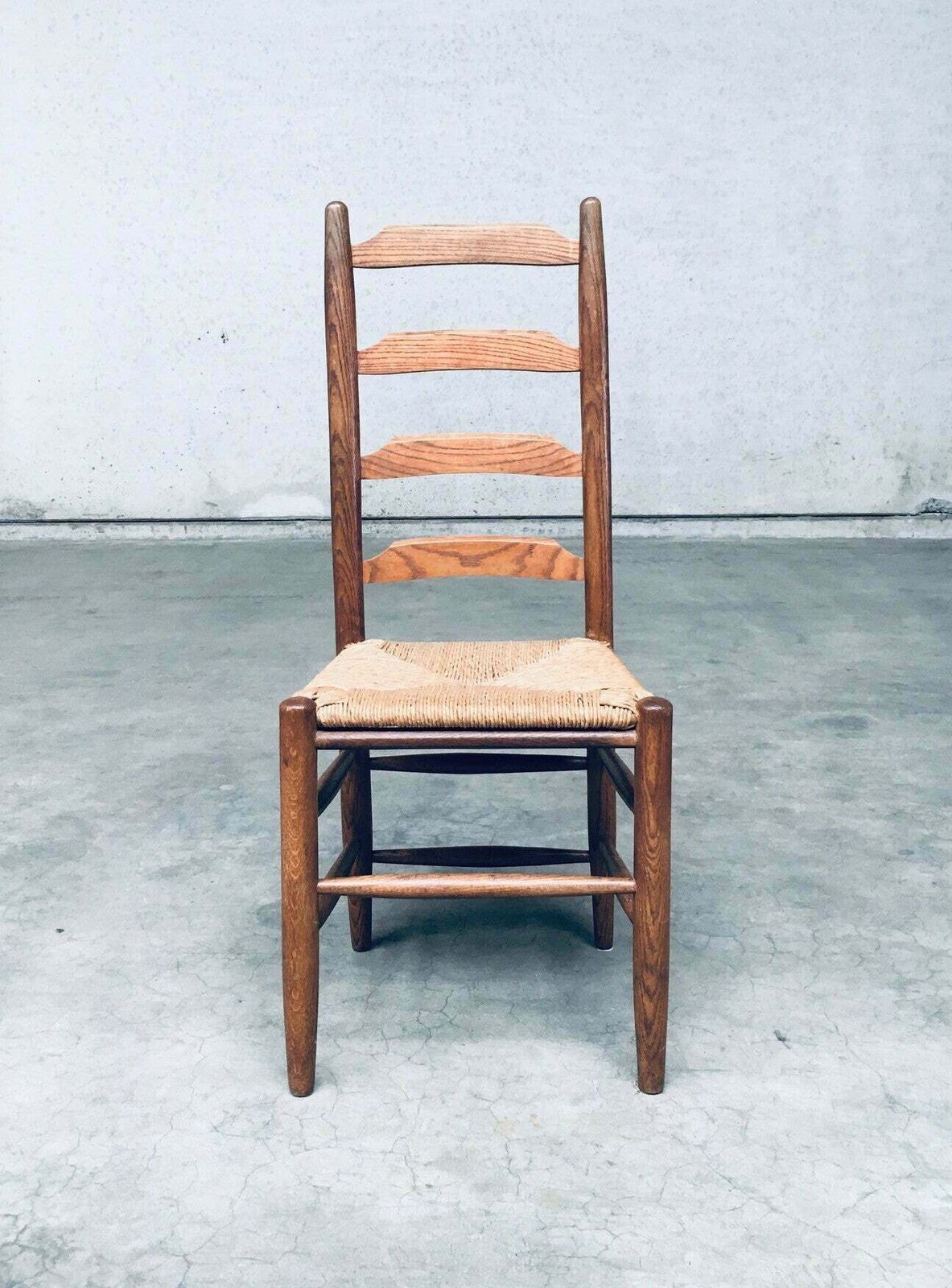 1450.0 Rustieke Handgemaakte Eiken Eetkamerstoelen Met Biezen Zitting, België Ca. Jaren 1960 photo