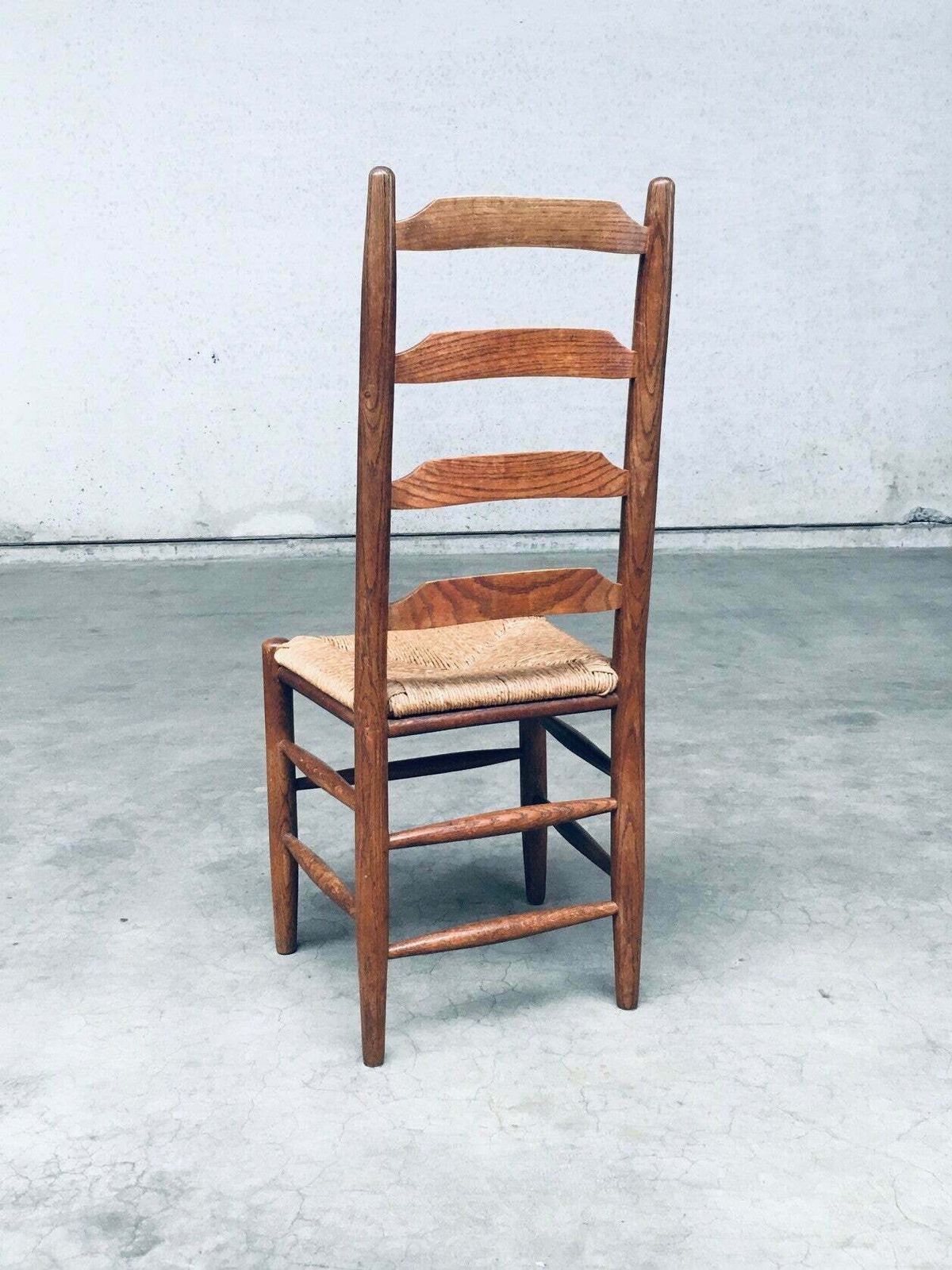 photo vintage Rustic Design Ladder Back Oak & Rush Dining Chairs, Belgium 1960's