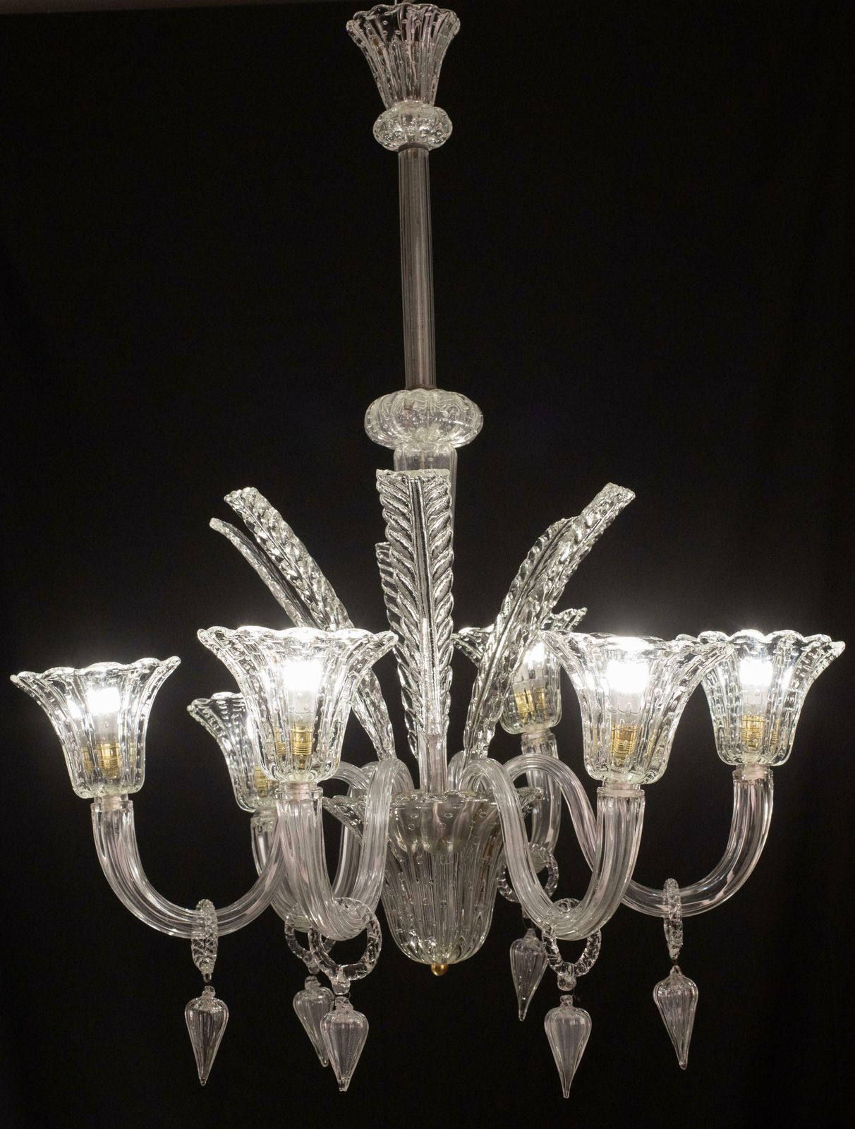 Extraordinary Art Decò Barovier E Toso Chandelier, Murano "Bubble" Glass, 1940s photo vintage
