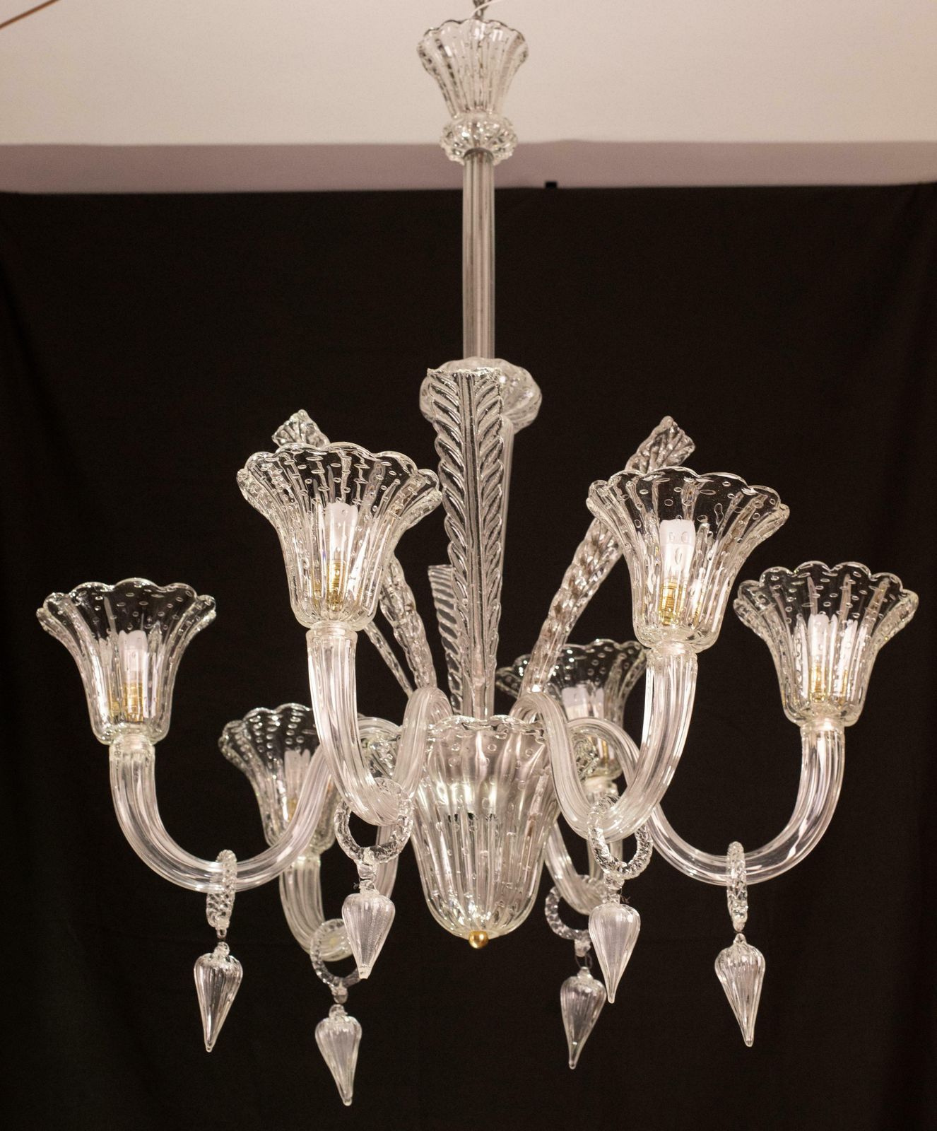 photo buy Extraordinary Art Decò Barovier E Toso Chandelier, Murano "Bubble" Glass, 1940s