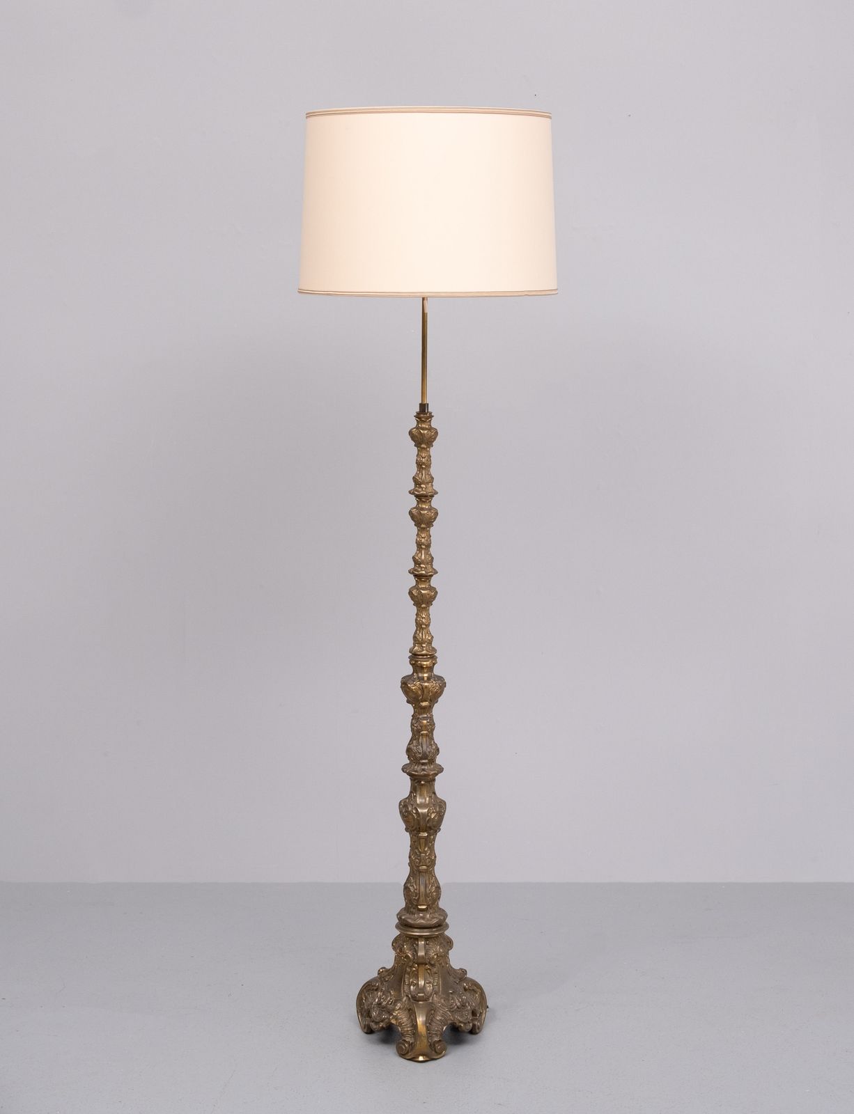 Baroque Revival Solid Brass Floor Lamp France 1950s