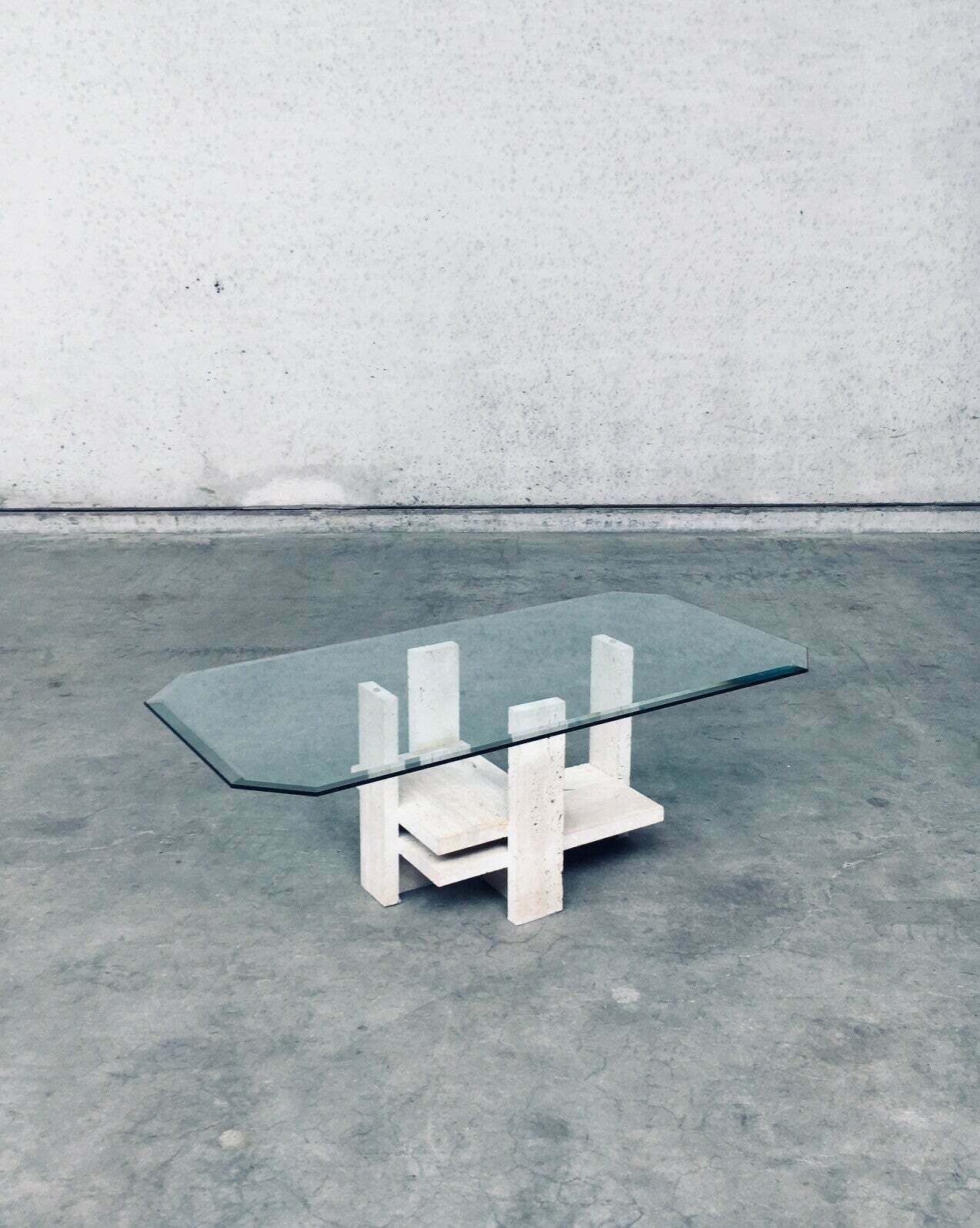 photo furniture Brutalist Design Travertine Coffee Table By Willy Ballez, Belgium 1970's