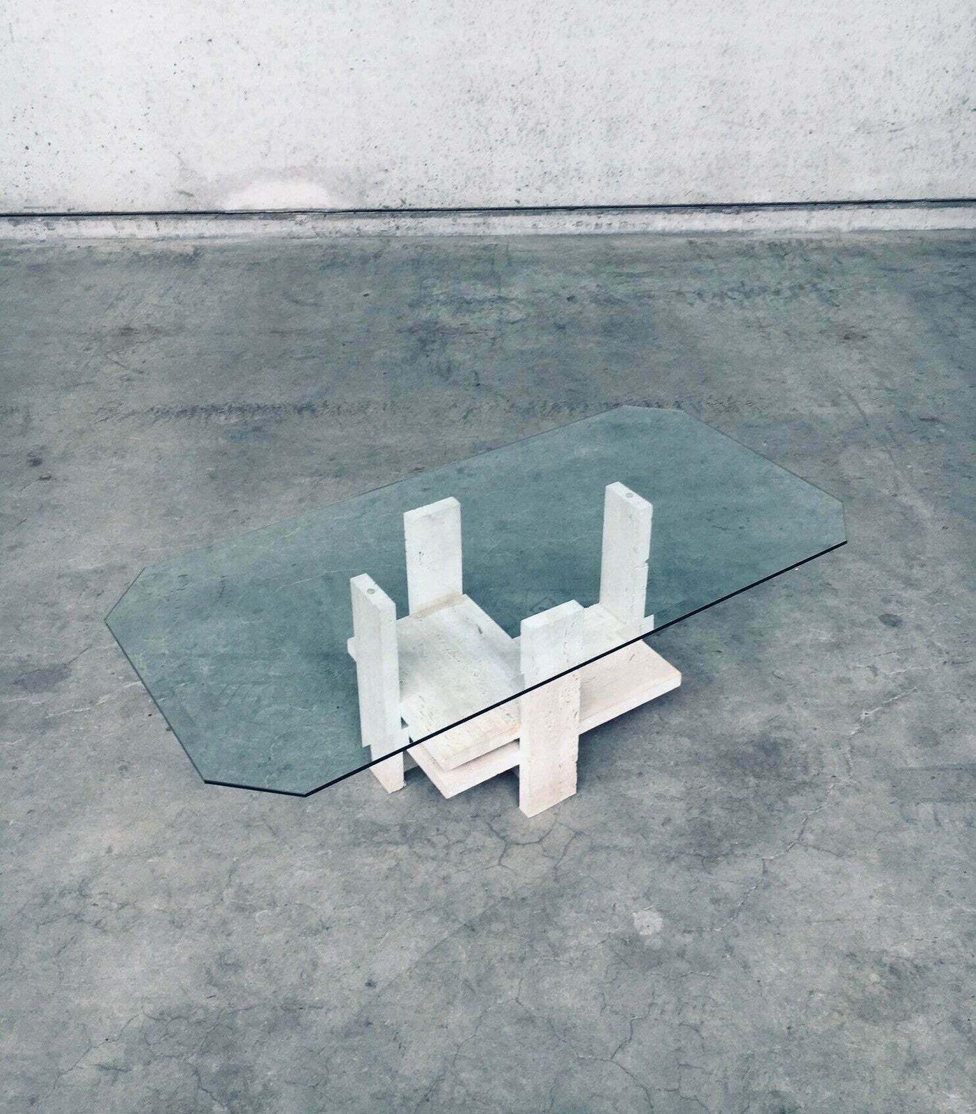 photo for sale Brutalist Design Travertine Coffee Table By Willy Ballez, Belgium 1970's