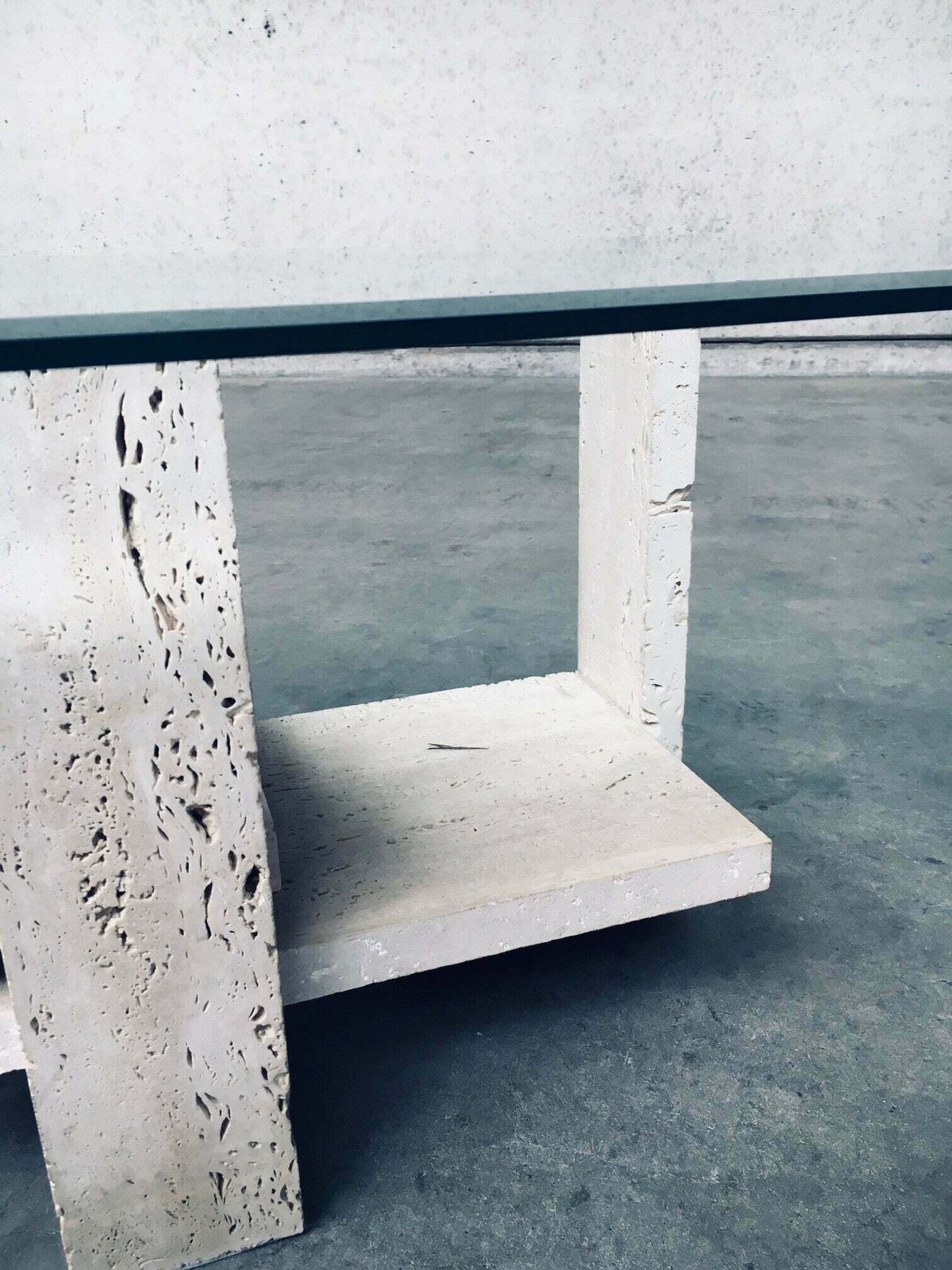 photo buy Brutalist Design Travertine Coffee Table By Willy Ballez, Belgium 1970's