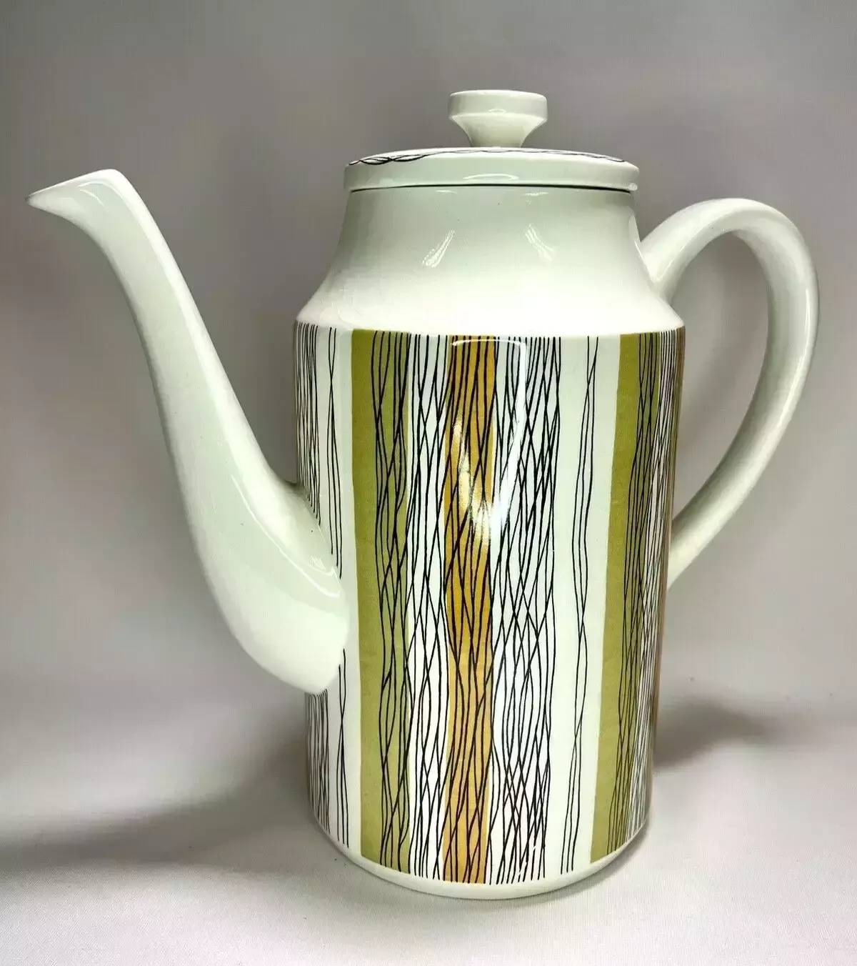 Vintage 1960s Midwinter Pottery Sienna Stripe 12 Piece Coffee Set Jessie Tait Design, 'Fine' Shape photo furniture