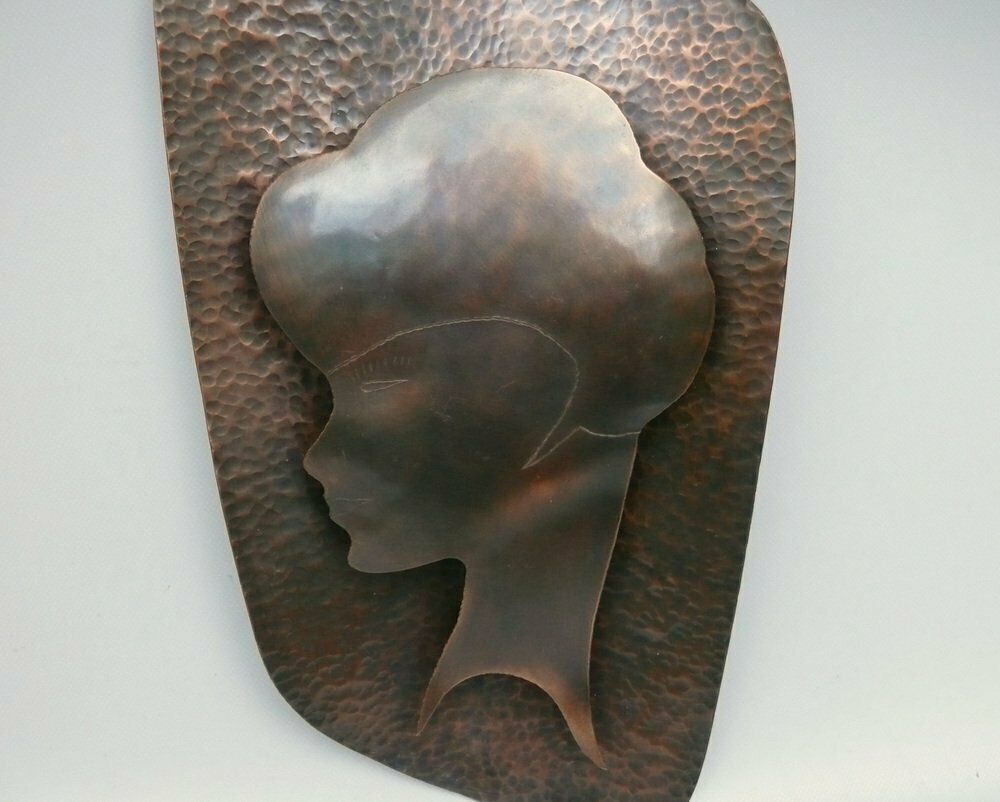 Handmade Woman's Portrait Wall Lamp In Copper Plated Metal, 1960s photo buy