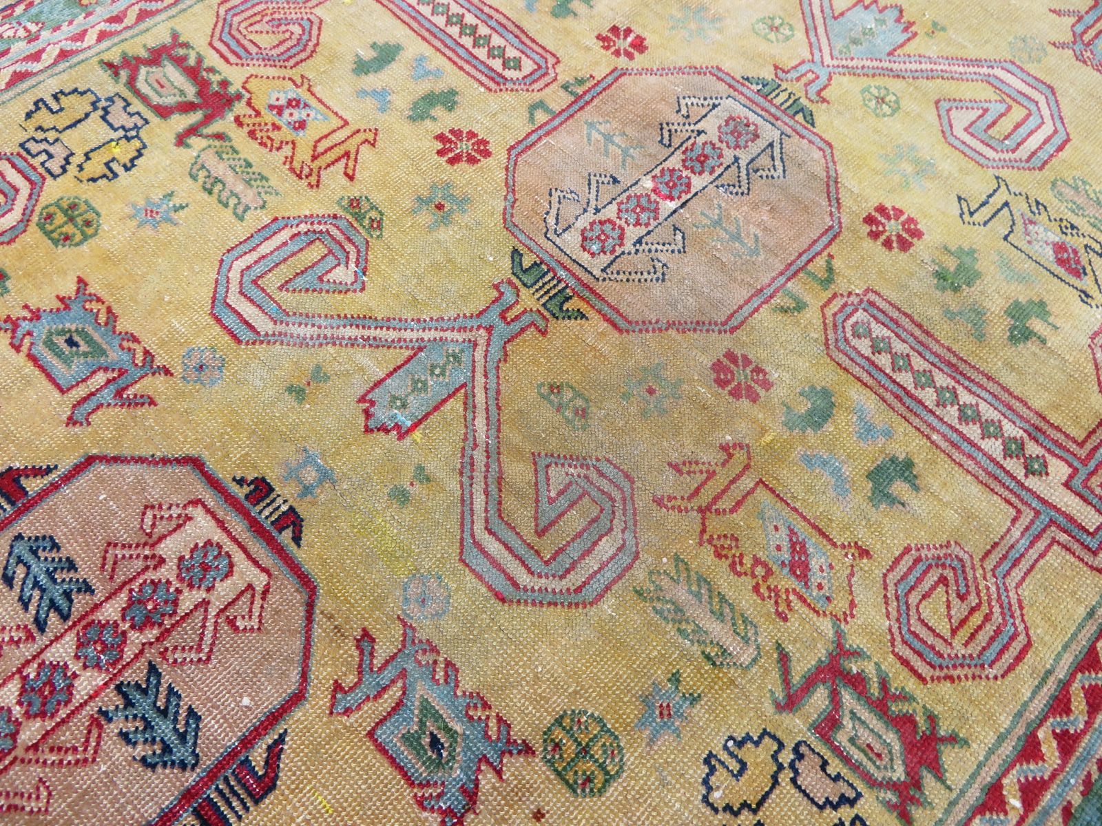 Distressed Yellow Ground Antique Caucasian Erivan Armenian Perepedil Rug. 162cm X 105cm. photo buy