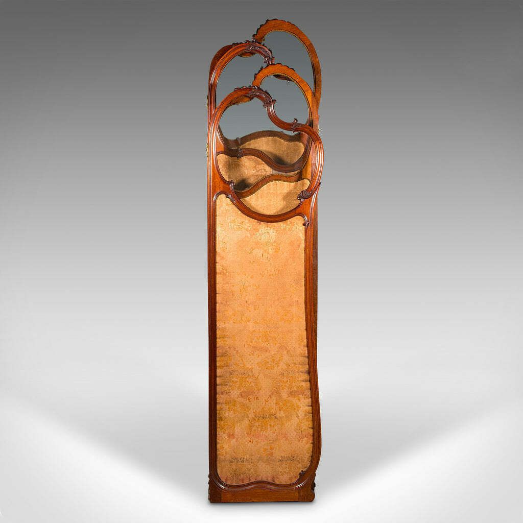 6' 6'' Tall Antique Privacy Screen, French Walnut, Glass, Art Nouveau, Victorian photo Home Decor