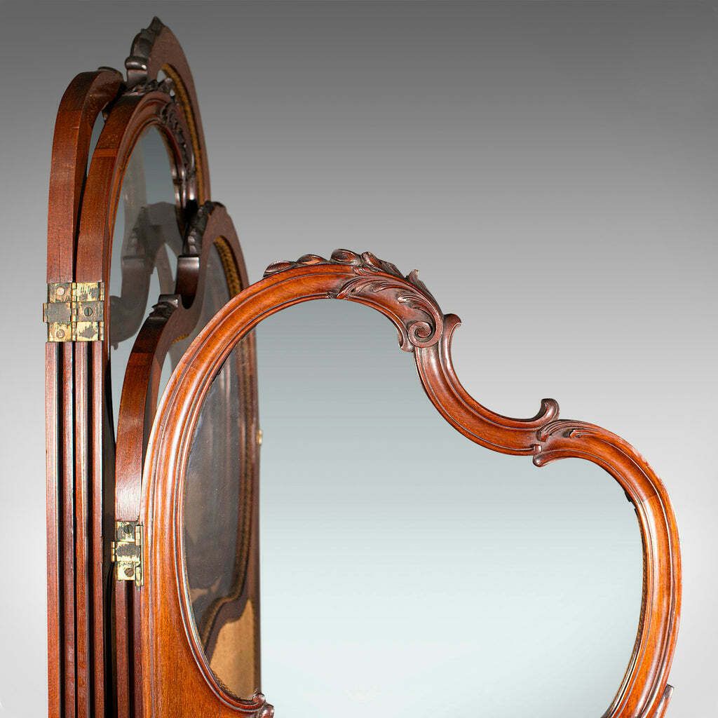 6' 6'' Tall Antique Privacy Screen, French Walnut, Glass, Art Nouveau, Victorian photo vinterior