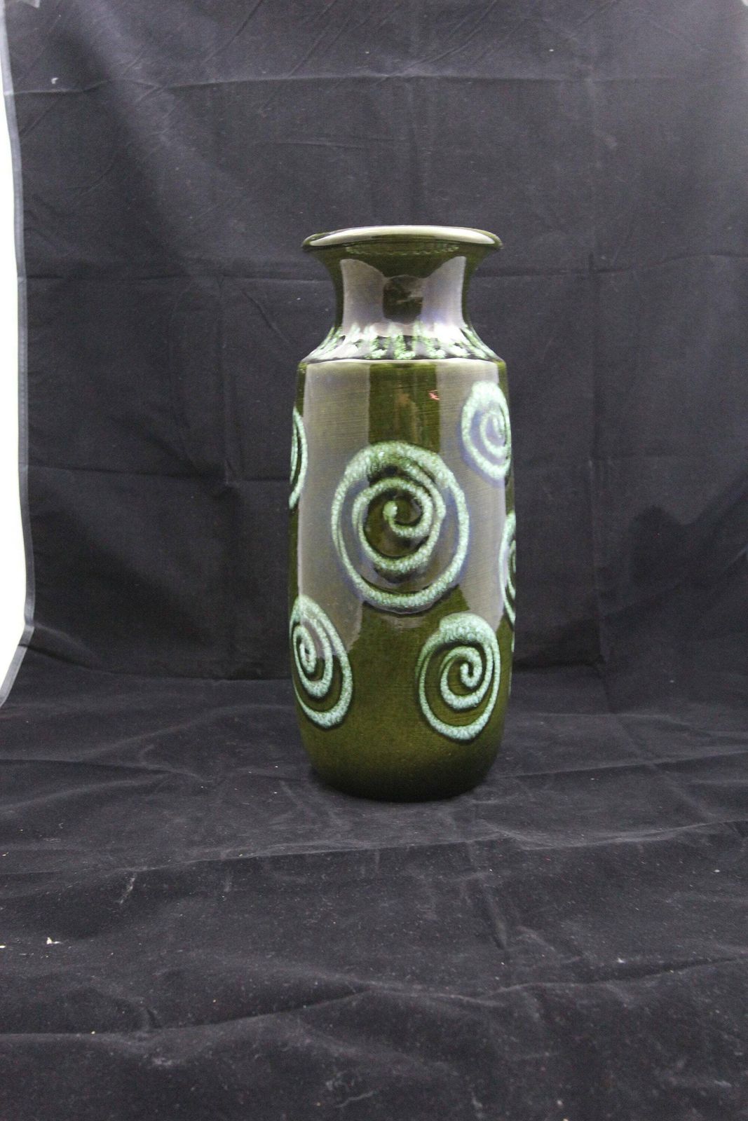Glorious Scheurich West German Pottery Floor Vase In Deep Green High Gloss Glaze With Pale Green/White Contrast Spiral Design photo buy