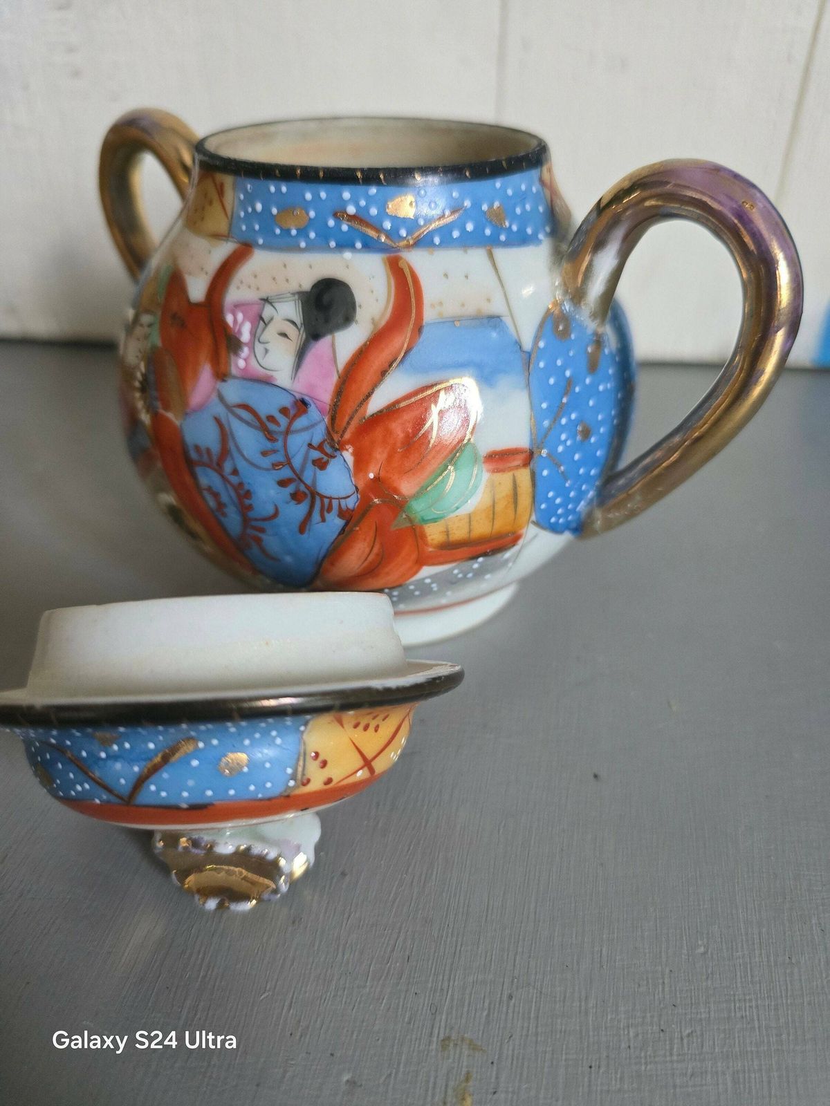 Antique Hand Painted, 3 Tennis Tea Sets,Teapot And Sugar Bowl From Japan photo for sale