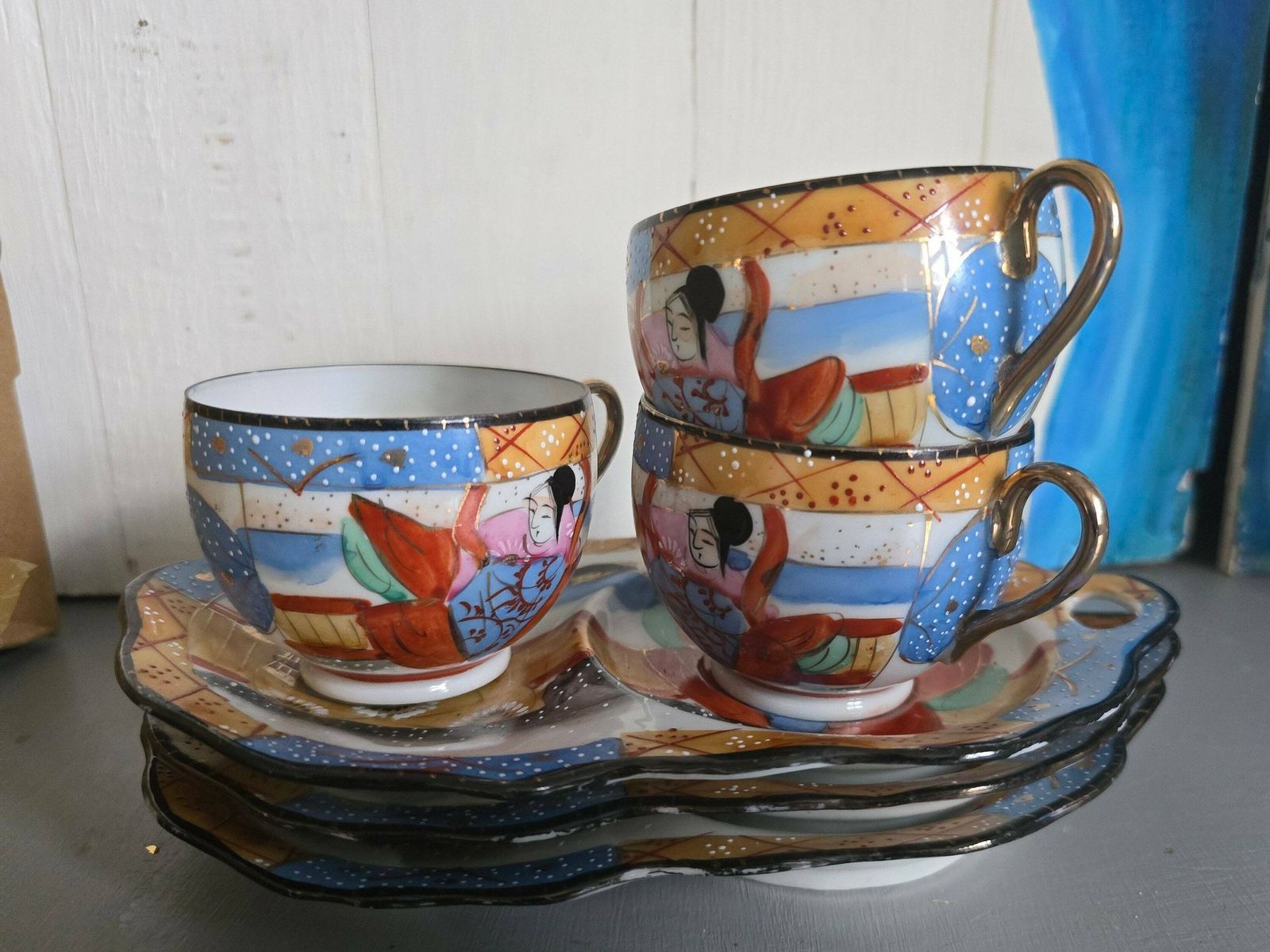 Antique Hand Painted, 3 Tennis Tea Sets,Teapot And Sugar Bowl From Japan photo Home Decor