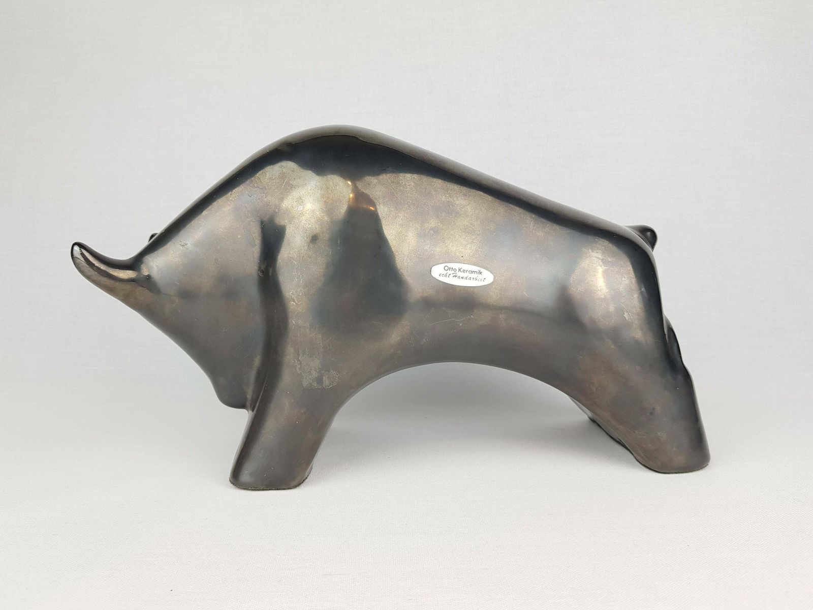 Retro Otto Keramik Black Glossy Ceramic Bull German Pottery