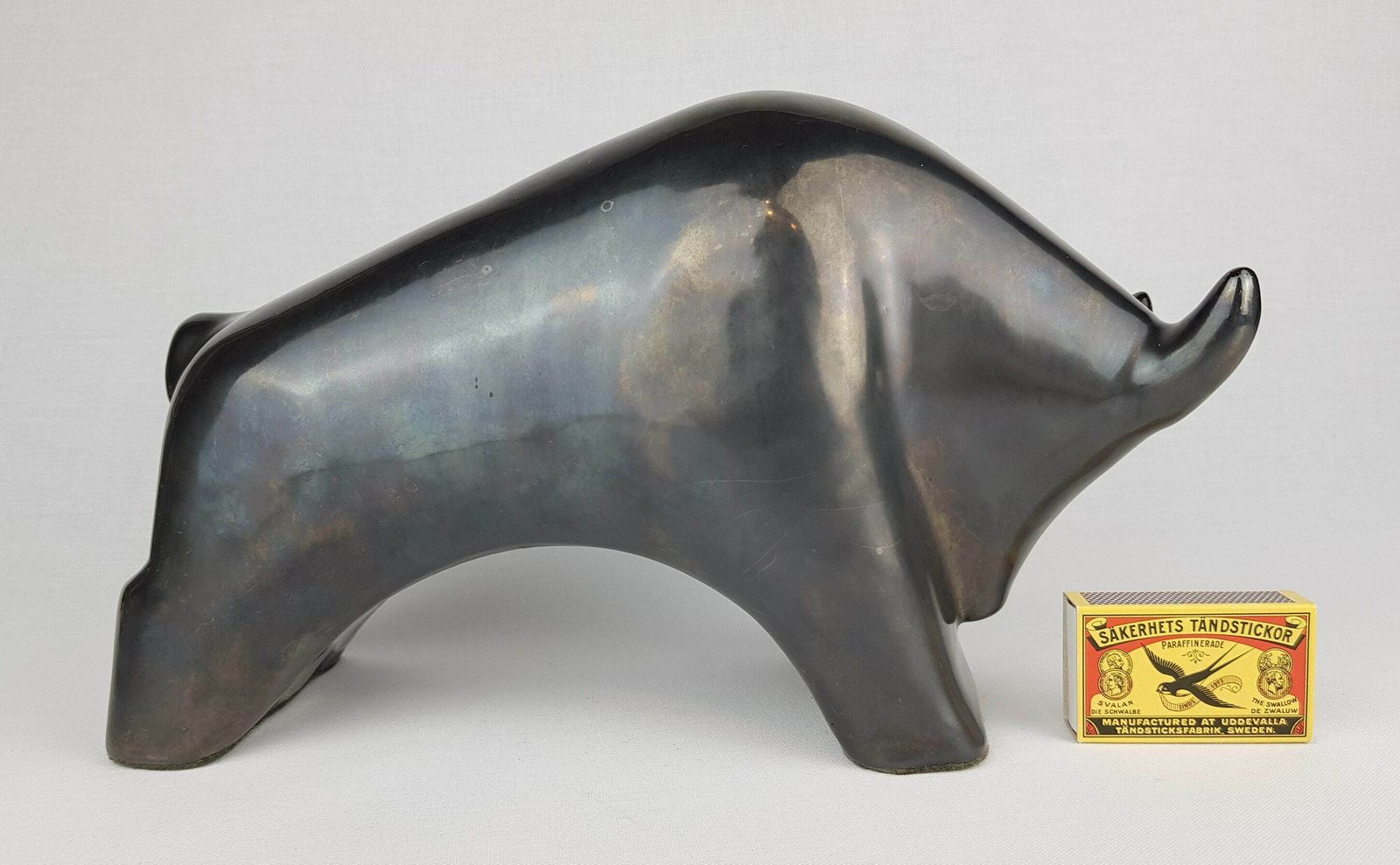 Retro Otto Keramik Black Glossy Ceramic Bull German Pottery photo furniture