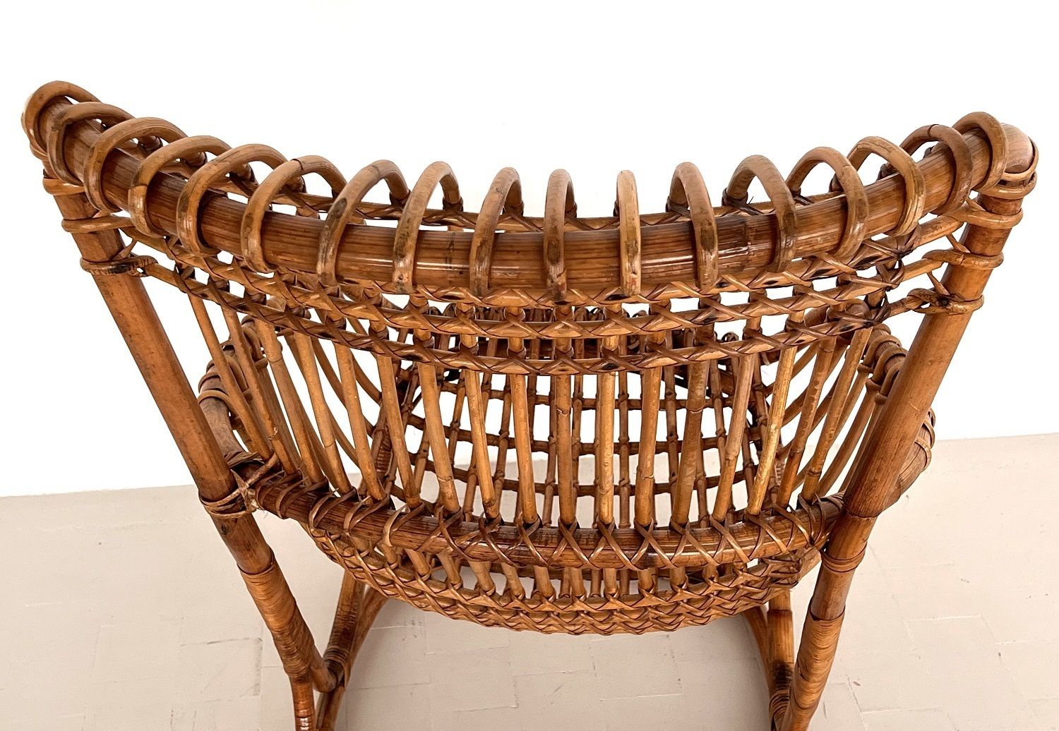 Tito Agnoli B4 Vintage Rattan Bamboo Armchair, 1970s photo for sale