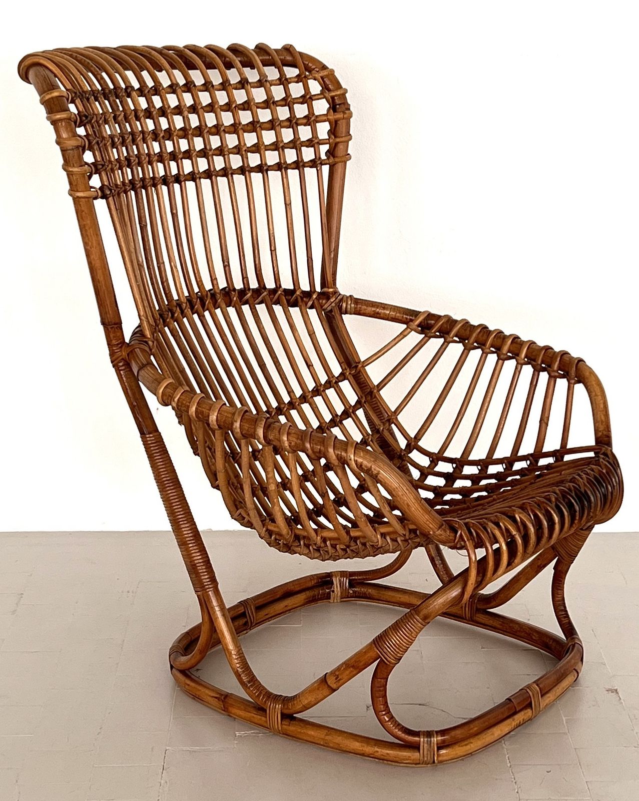 Tito Agnoli B4 Vintage Rattan Bamboo Armchair, 1970s photo vintage