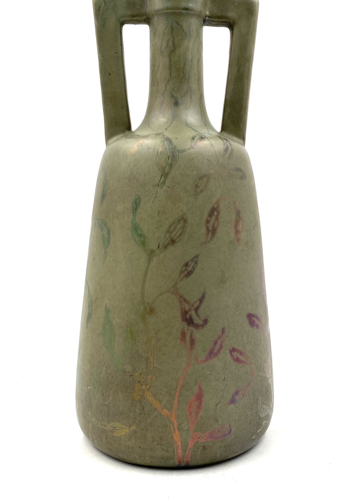 Art Deco Green Iridescent Vase, Montieres France 1930s photo vintage