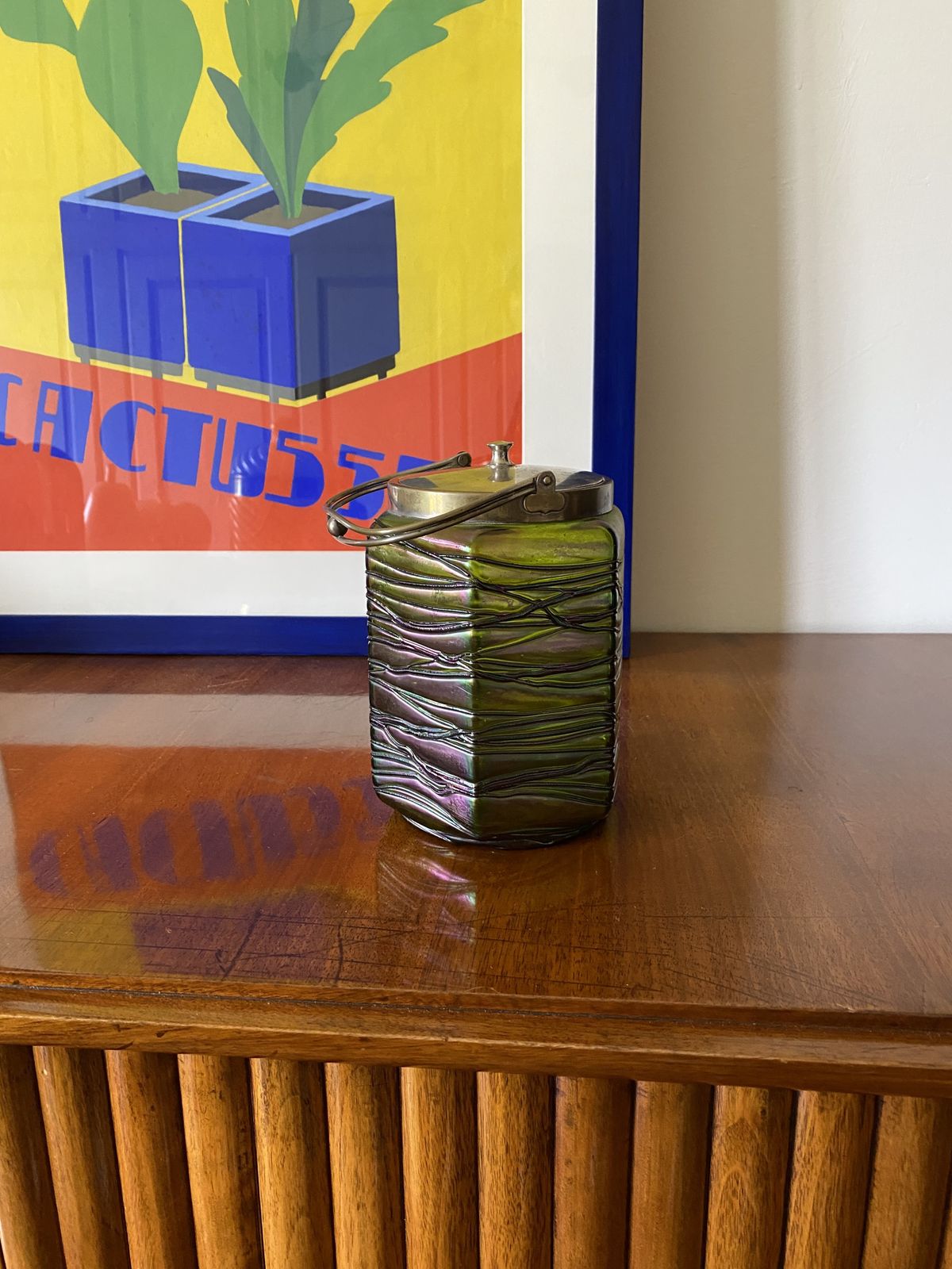 Jugendstil Iridescent Glass Cookies Jar, Pallme & König Austria 1910 Ca. photo Home Decor
