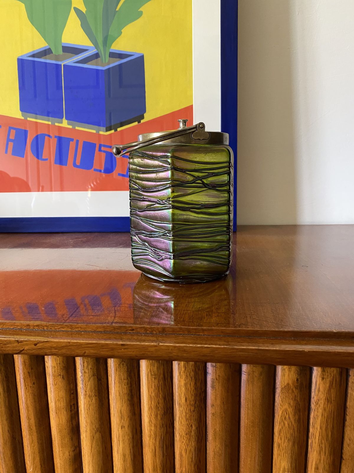 Jugendstil Iridescent Glass Cookies Jar, Pallme & König Austria 1910 Ca. photo buy