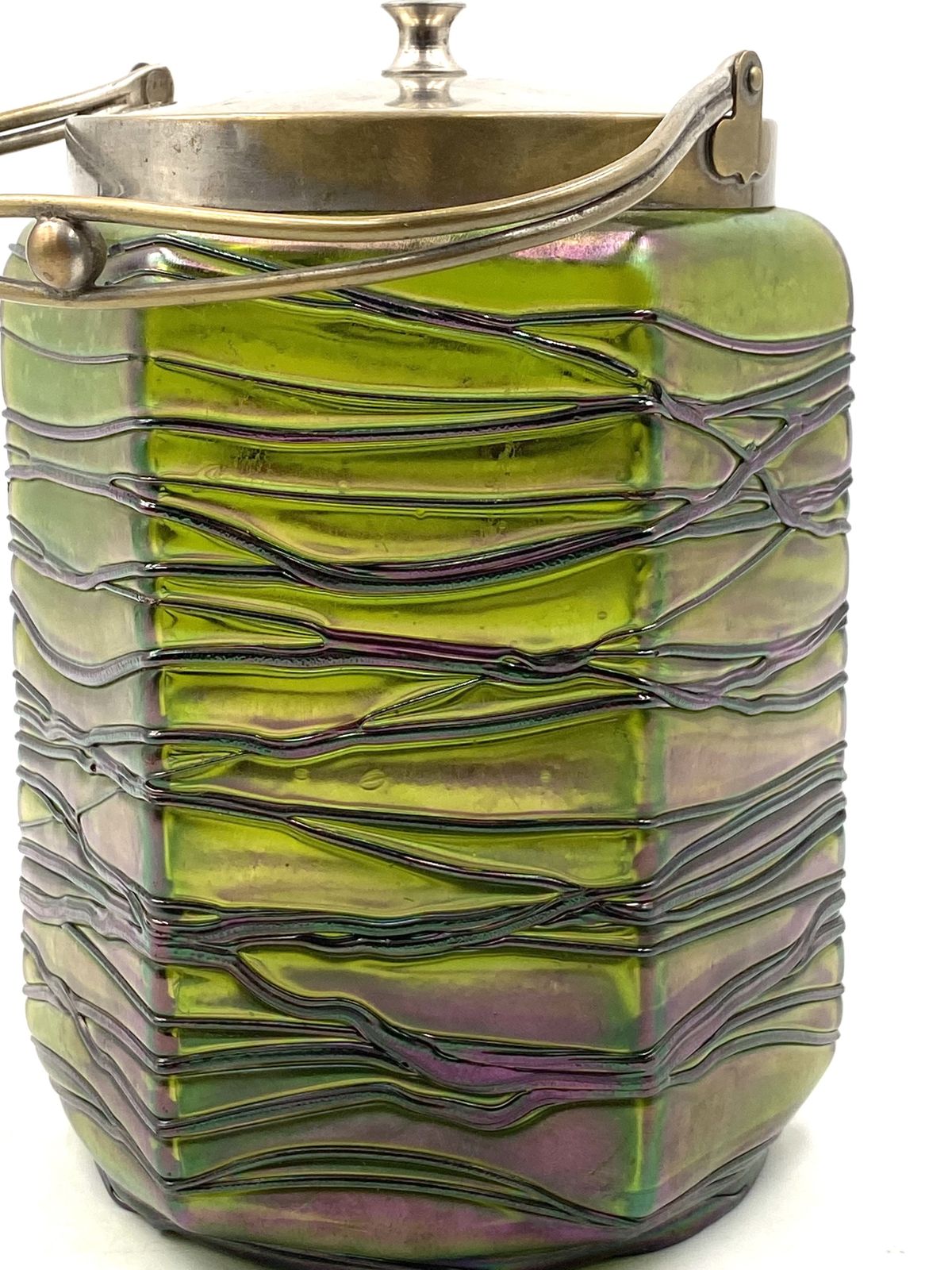 photo furniture Jugendstil Iridescent Glass Cookies Jar, Pallme & König Austria 1910 Ca.