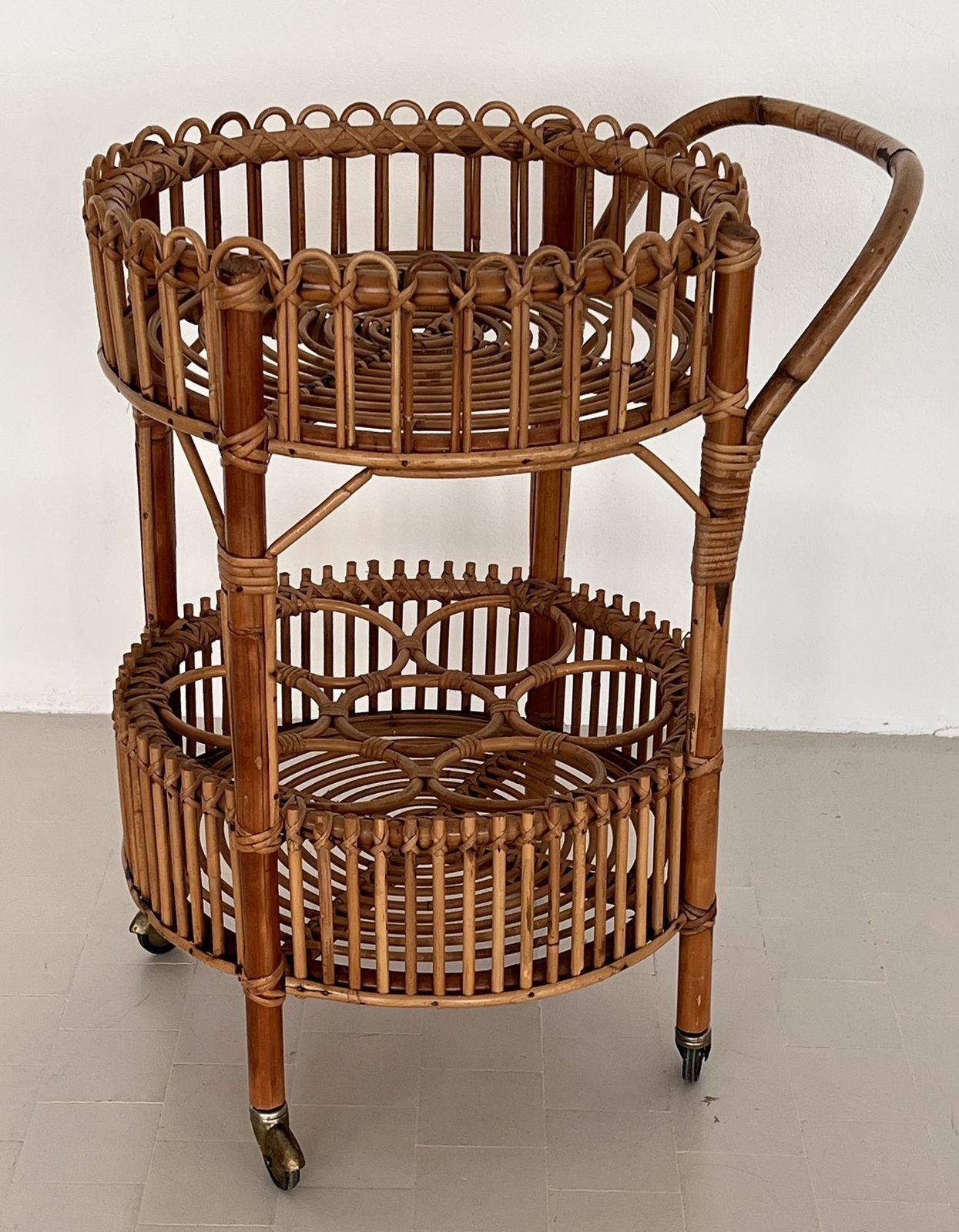 Italian Bamboo And Rattan Serving Bar Cart Or Trolley, 1970 photo vintage