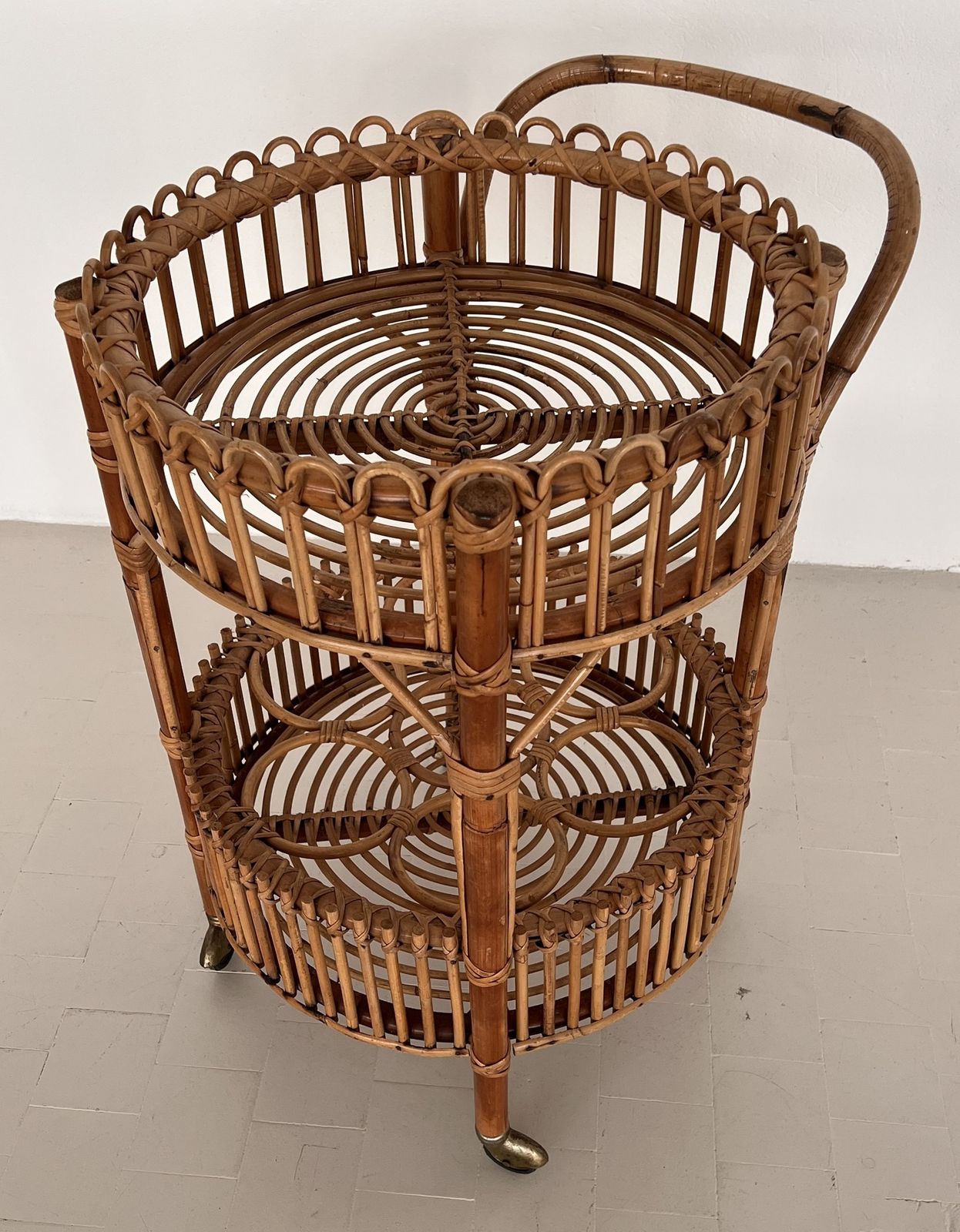 photo furniture Italian Bamboo And Rattan Serving Bar Cart Or Trolley, 1970
