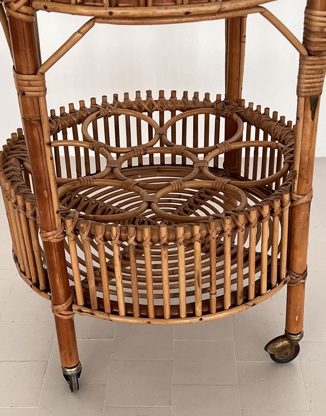 Furniture Italian Bamboo And Rattan Serving Bar Cart Or Trolley, 1970 photo