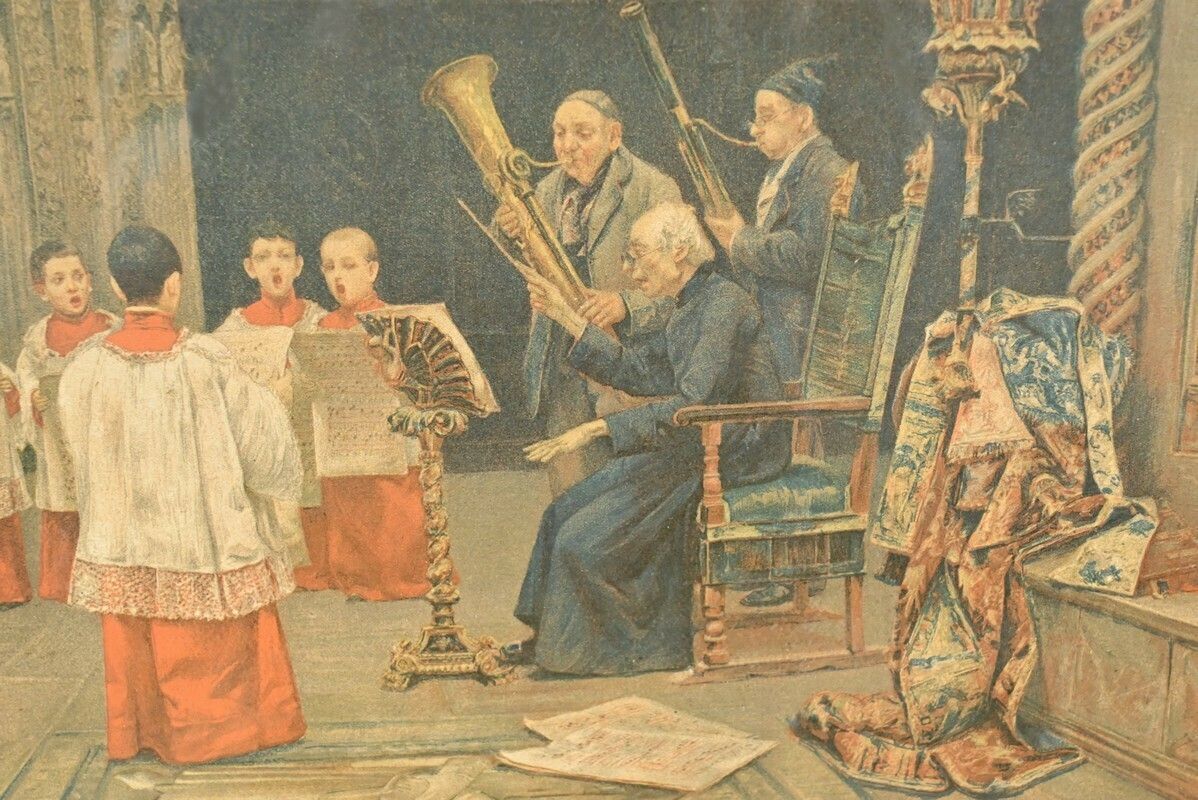 Print Titled “A Lesson In Full Singing” After J. Gallegos Y Arnosa – Early 20th Century photo 350.0