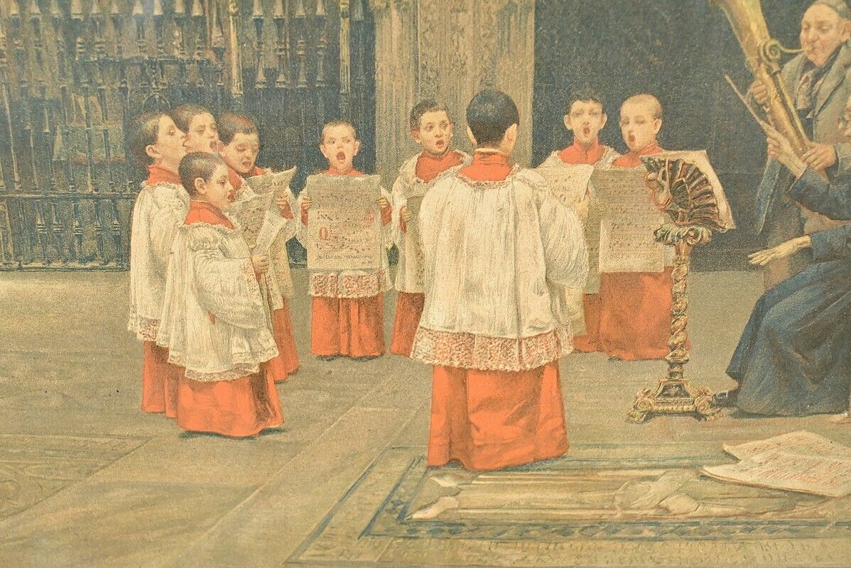 Print Titled “A Lesson In Full Singing” After J. Gallegos Y Arnosa – Early 20th Century photo buy