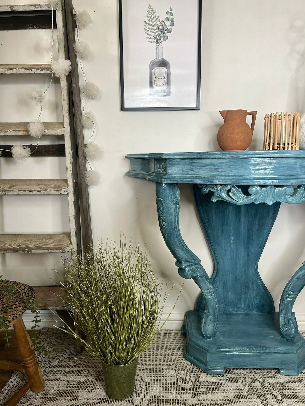 Layered Blue Boho Decorative Hallway Console Table photo Furniture