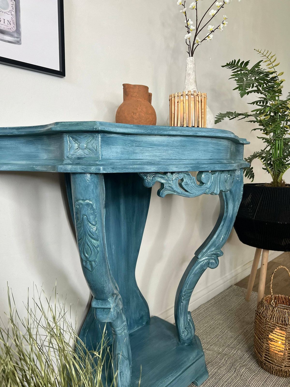 Layered Blue Boho Decorative Hallway Console Table photo vinterior