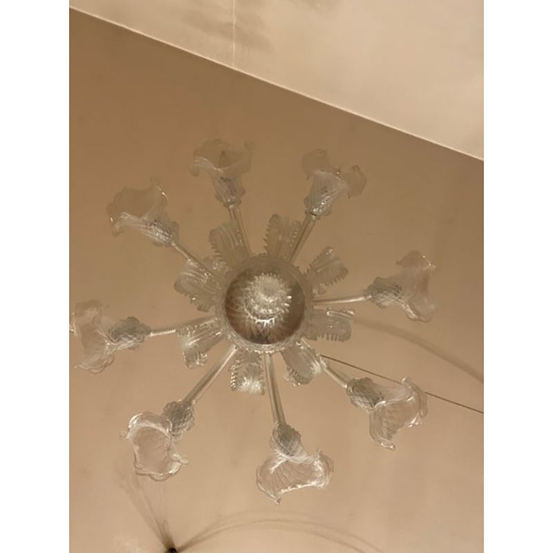 photo for sale 1970s Italian Style Murano Glass In Transparent And Sand Chandelier