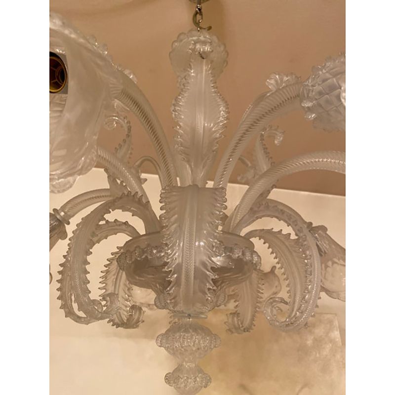 Lighting 1970s Italian Style Murano Glass In Transparent And Sand Chandelier photo