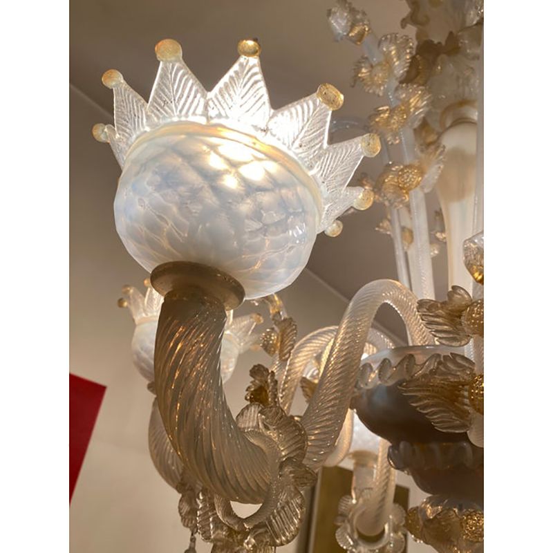 1970s Italian Style Murano Glass Seta Color And Gold Chandelier photo for sale