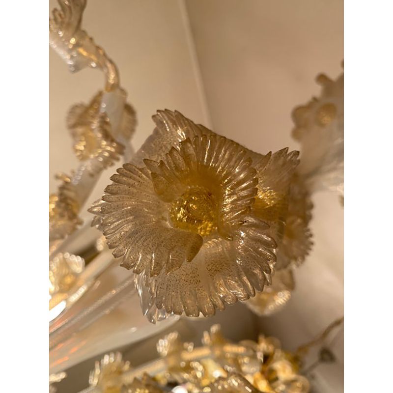 1970s Italian Style Murano Glass Seta Color And Gold Chandelier photo Lighting
