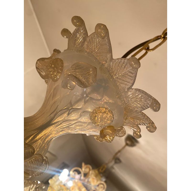 1970s Italian Style Murano Glass Seta Color And Gold Chandelier photo 28900.0