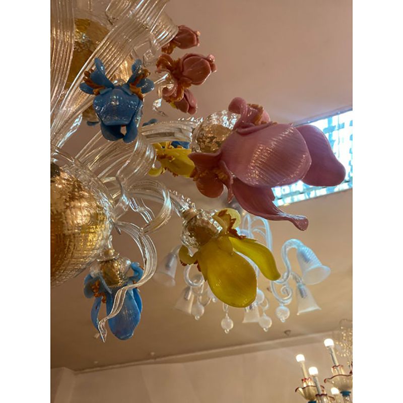 1970s Italian Style Murano Glass Multicolors With Flowers Chandelier photo for sale
