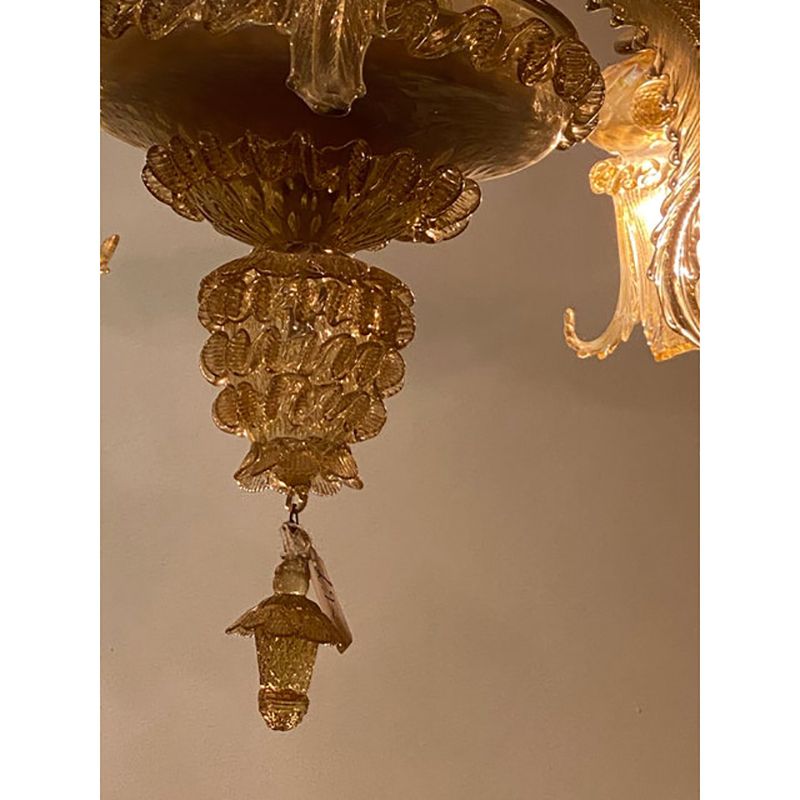 1970s Italian Style Murano Glass Multicolors With Gold Chandelier photo for sale