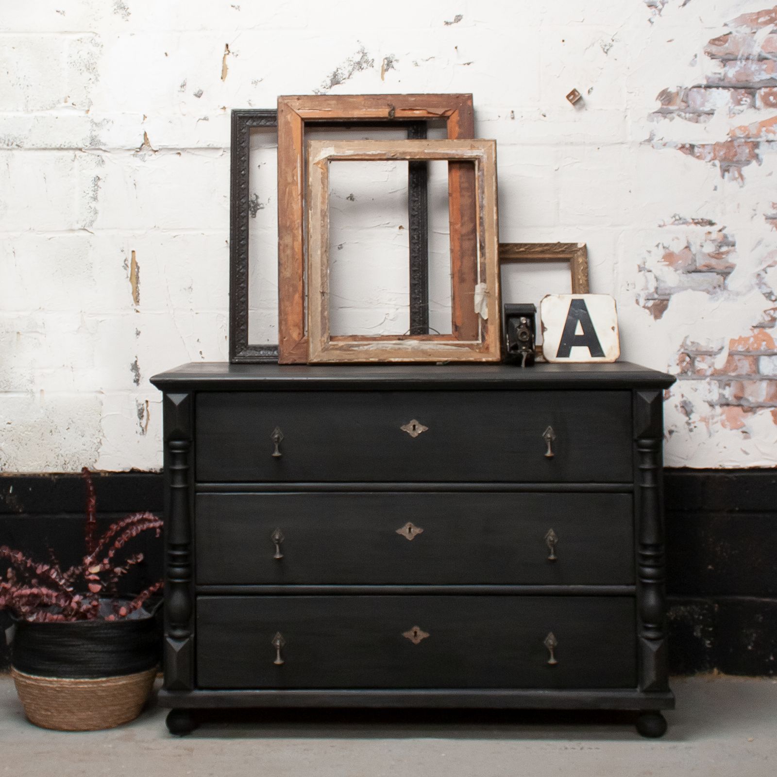 Vintage Black Wooden Chest Of Drawers photo for sale