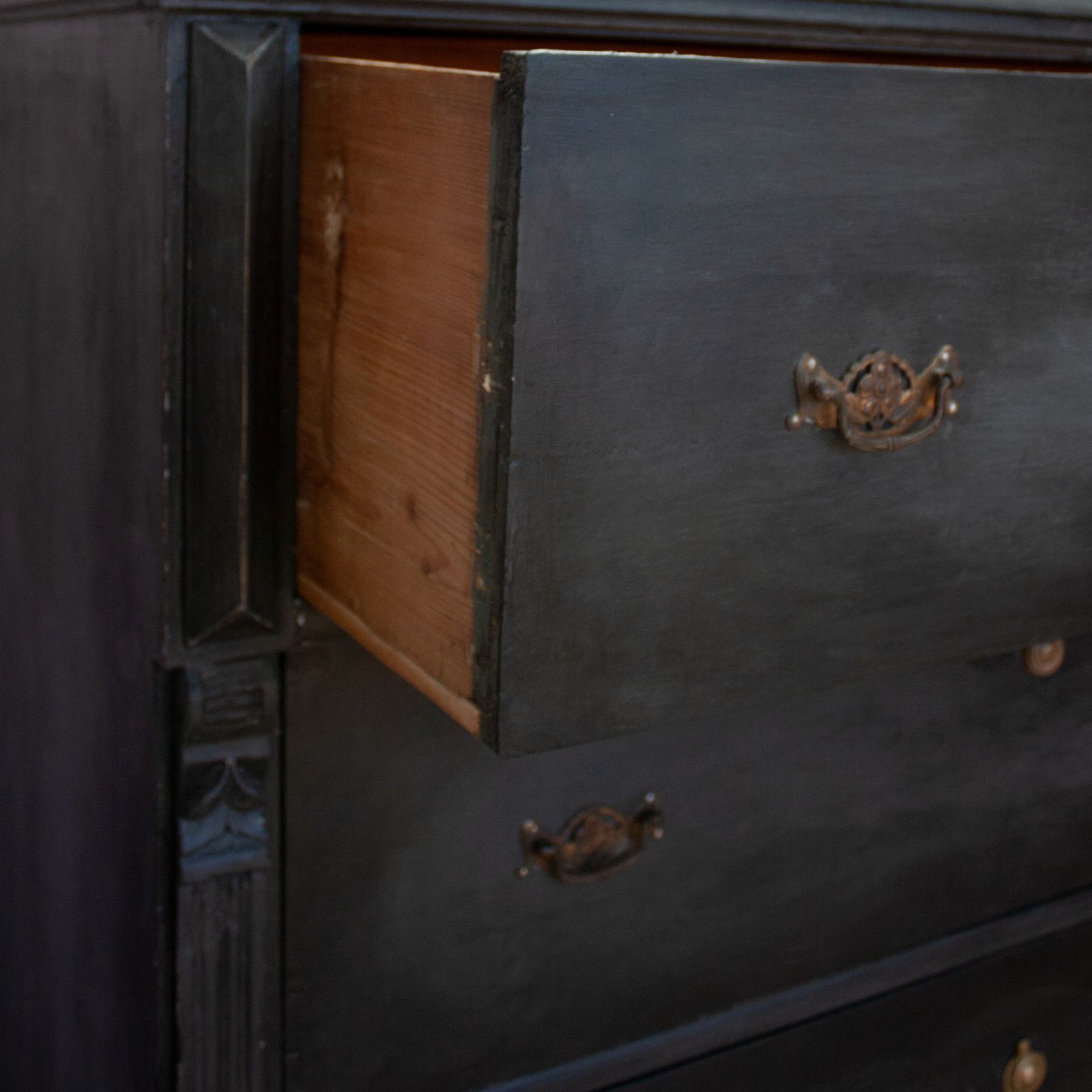 Vintage Black Wooden Chest Of Drawers photo vintage