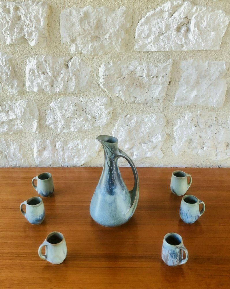 Art Nouveau Flamed Stoneware Liquor Service From Denbac, Set Of 7 photo furniture